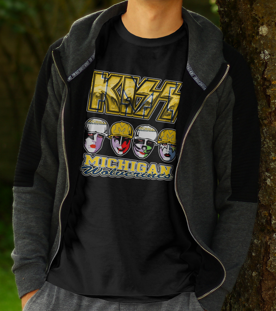 KISS Michigan Wolverines Faces In Helmets T-Shirt