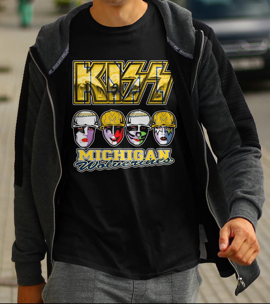 KISS Michigan Wolverines Faces In Helmets T-Shirt