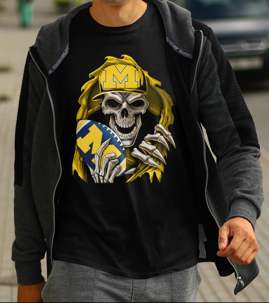 Skullbong Michigan Wolverines Skull Football Fan T-Shirt