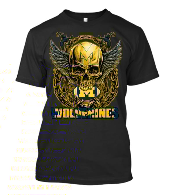 Skullfb Wolverines M Winged Skull And Football Michigan T-Shirt