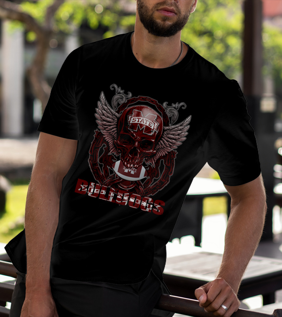 Skullfb Mississippi State Bulldogs Winged Skull T-Shirt