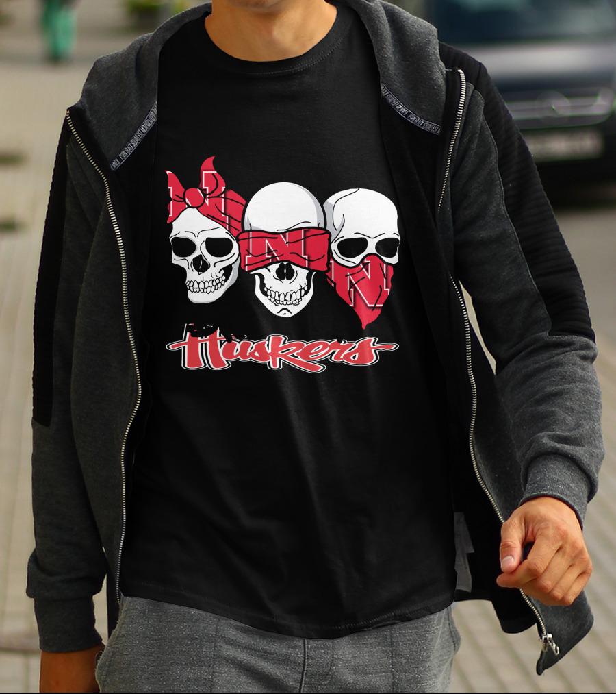 3 Skull Huskers Nebraska Cornhuskers T-Shirt