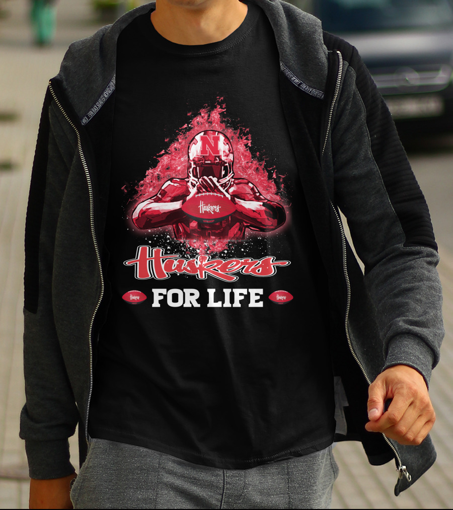Huskers For Life Nebraska Cornhuskers Football T-Shirt
