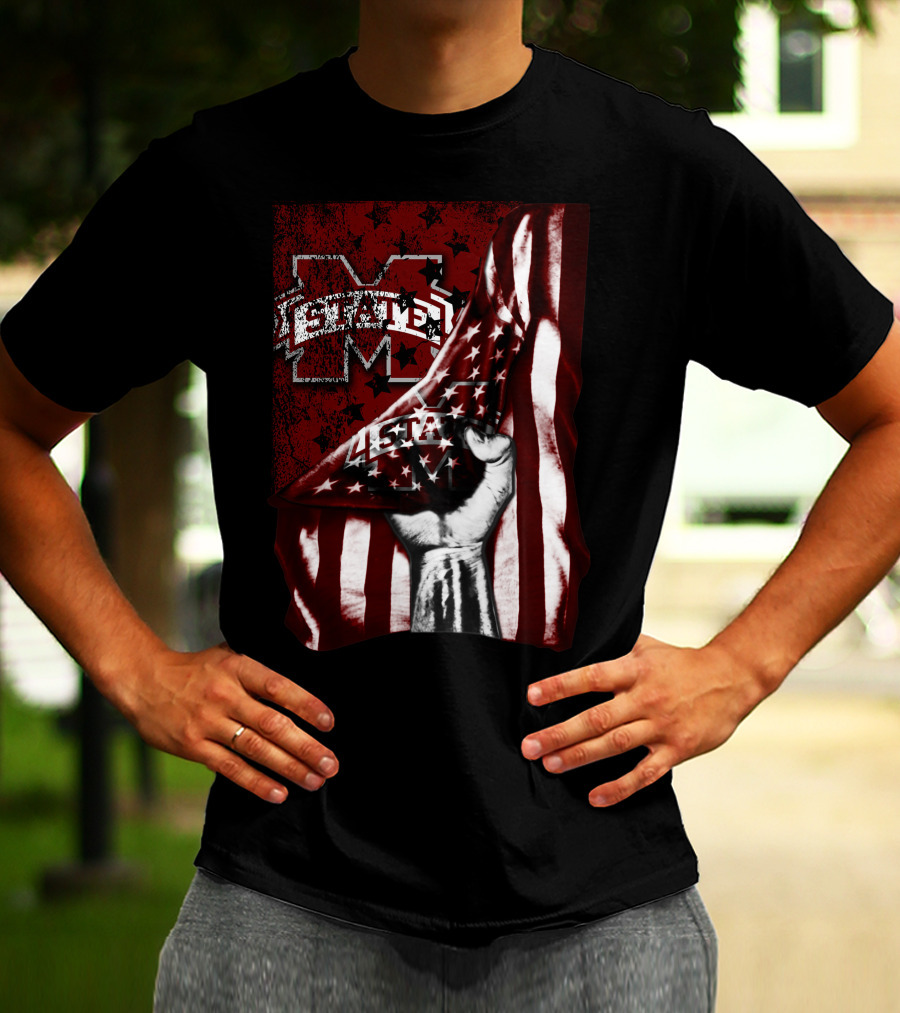 Mississippi State Bulldogs American Flag Fist T-Shirt