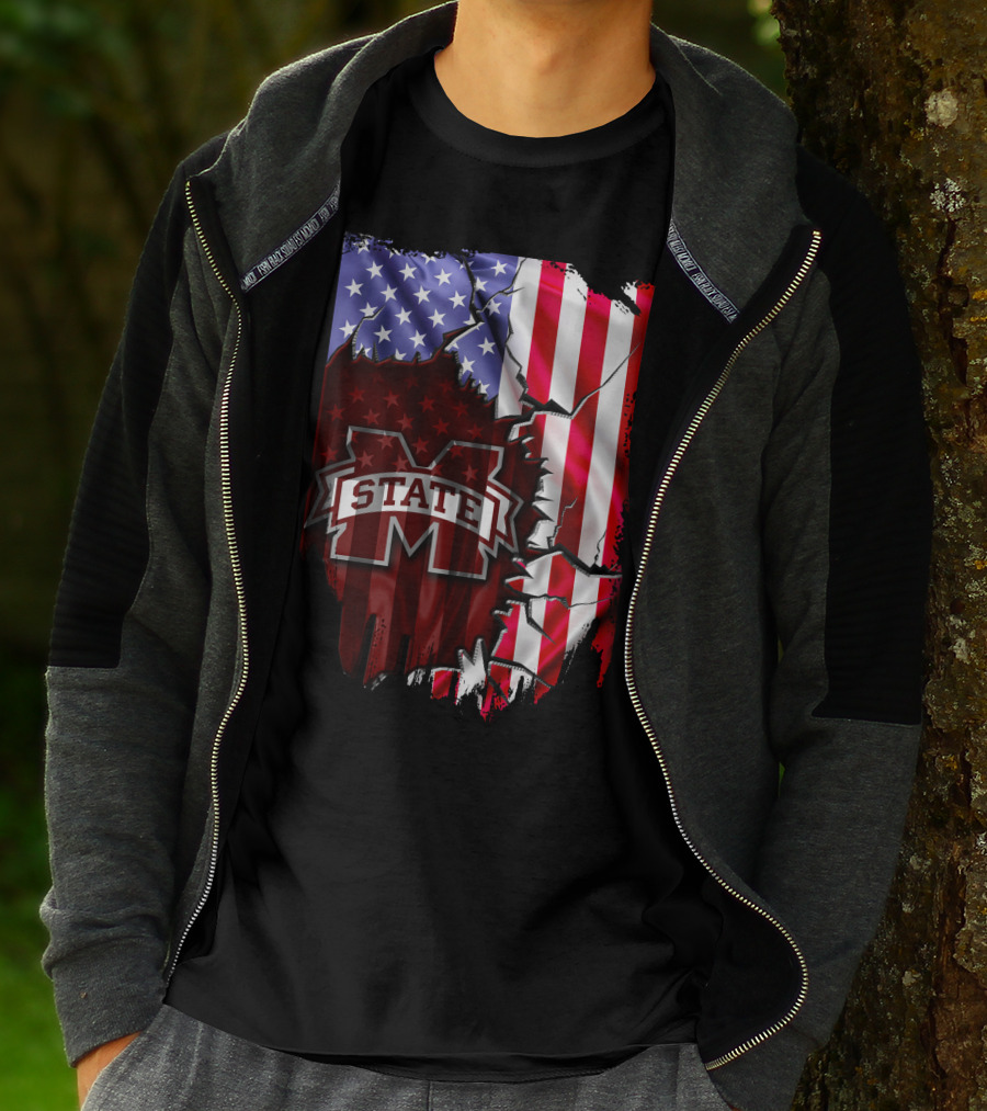 Mississippi State Bulldogs American Flag Torn T-Shirt