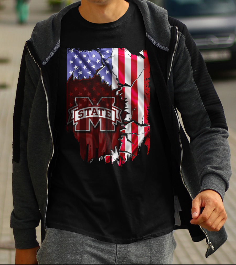 Mississippi State Bulldogs American Flag Torn T-Shirt