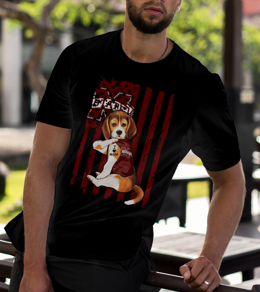 Mississippi State Bulldogs Beagle With I Love Mom Tattoo T-Shirt