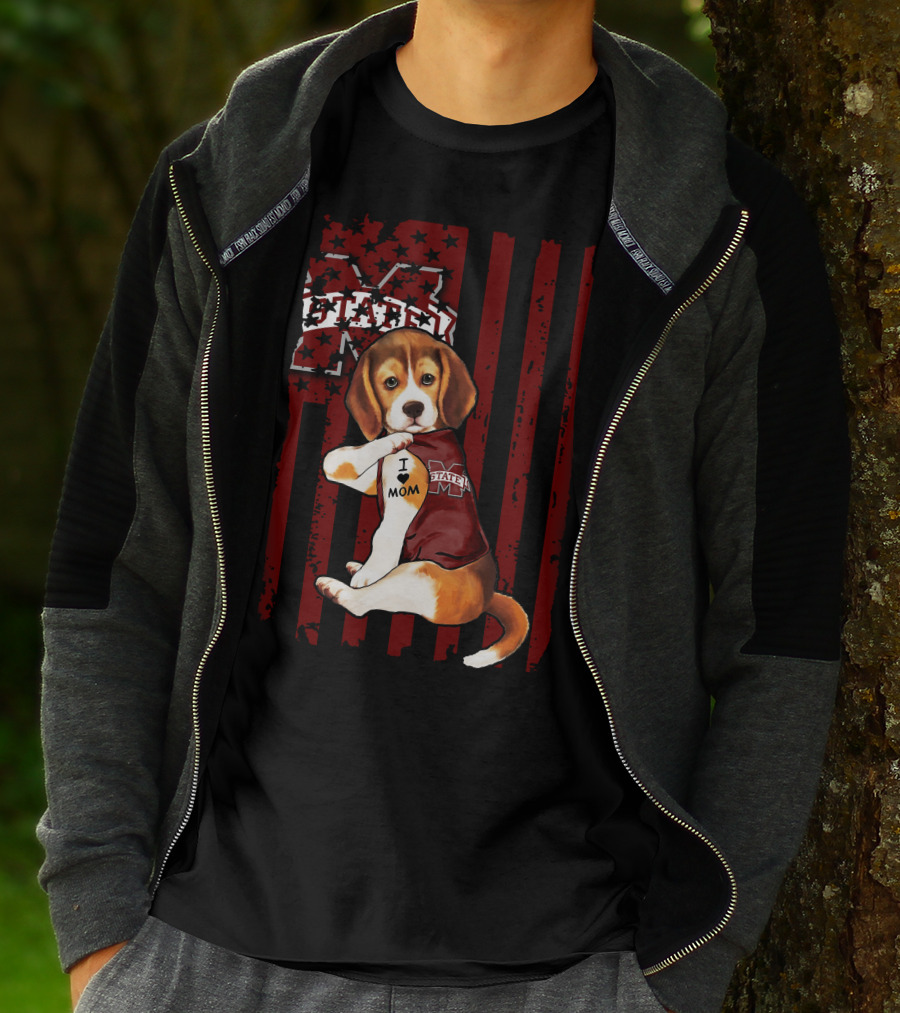 Mississippi State Bulldogs Beagle With I Love Mom Tattoo T-Shirt