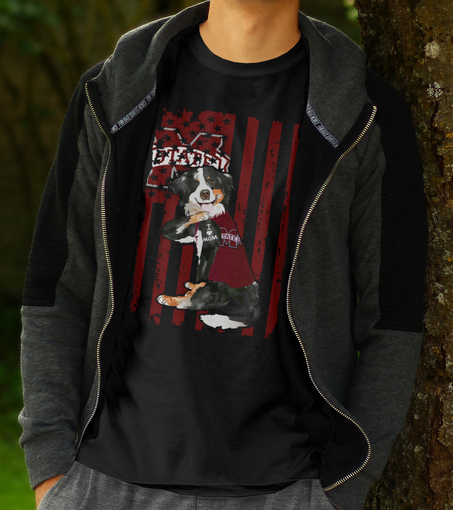 Mississippi State Bulldogs Border Collie With Team Spirit Flag T-Shirt
