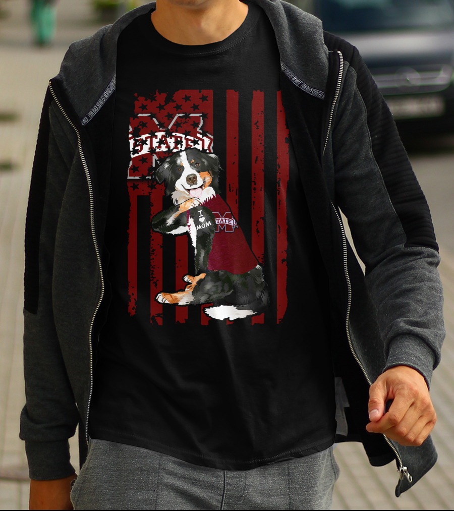 Mississippi State Bulldogs Border Collie With Team Spirit Flag T-Shirt