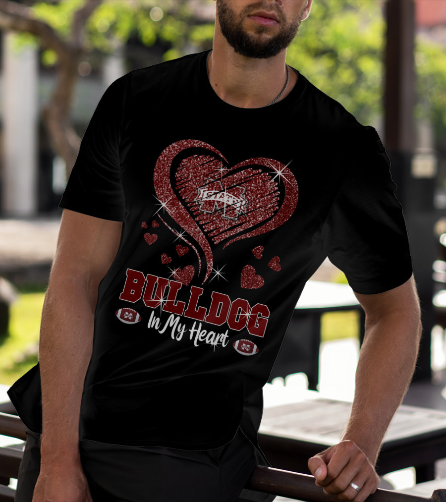 Bulldog In My Heart Mississippi State Football Sparkle T-Shirt