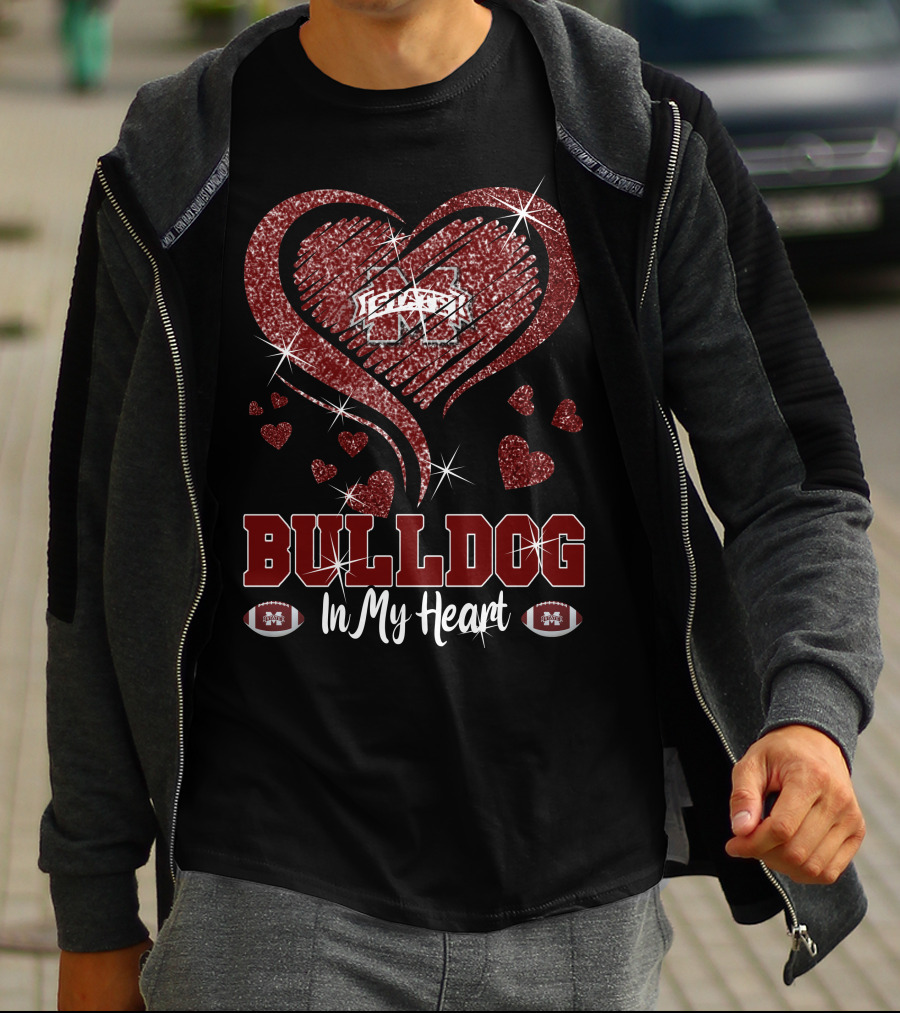 Bulldog In My Heart Mississippi State Football Sparkle T-Shirt