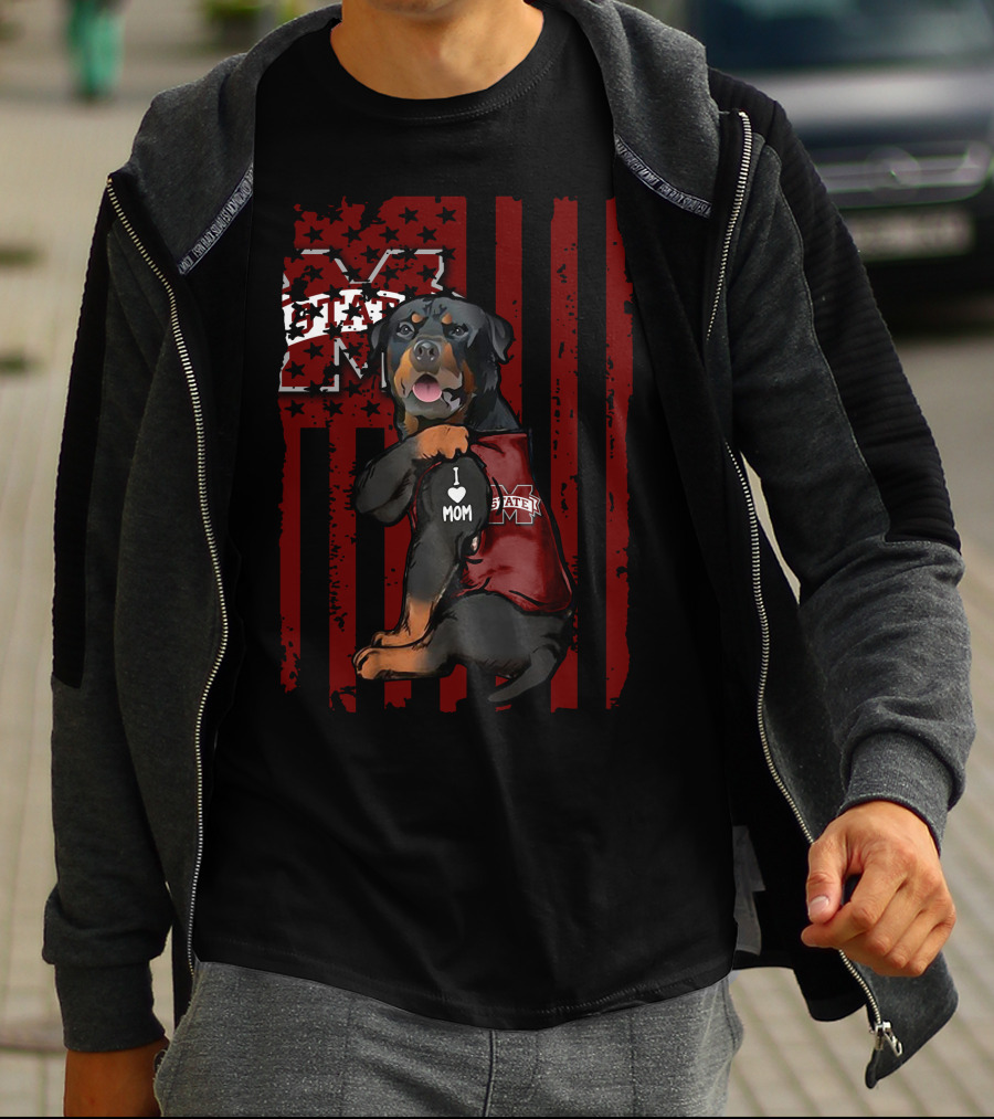 Rottweiler I Love Mom Mississippi State Bulldogs T-Shirt
