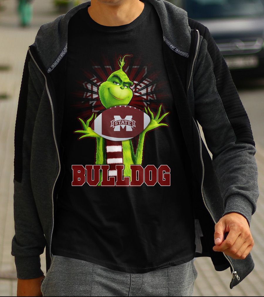 Mississippi State Bulldogs Grinch Holding Football T-Shirt