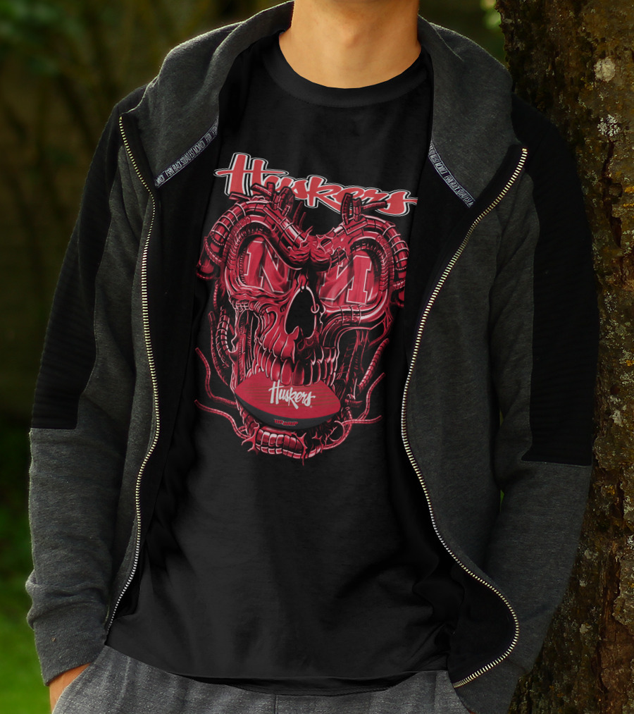 Huskers Dragon Skull Nebraska Football Fan T-Shirt
