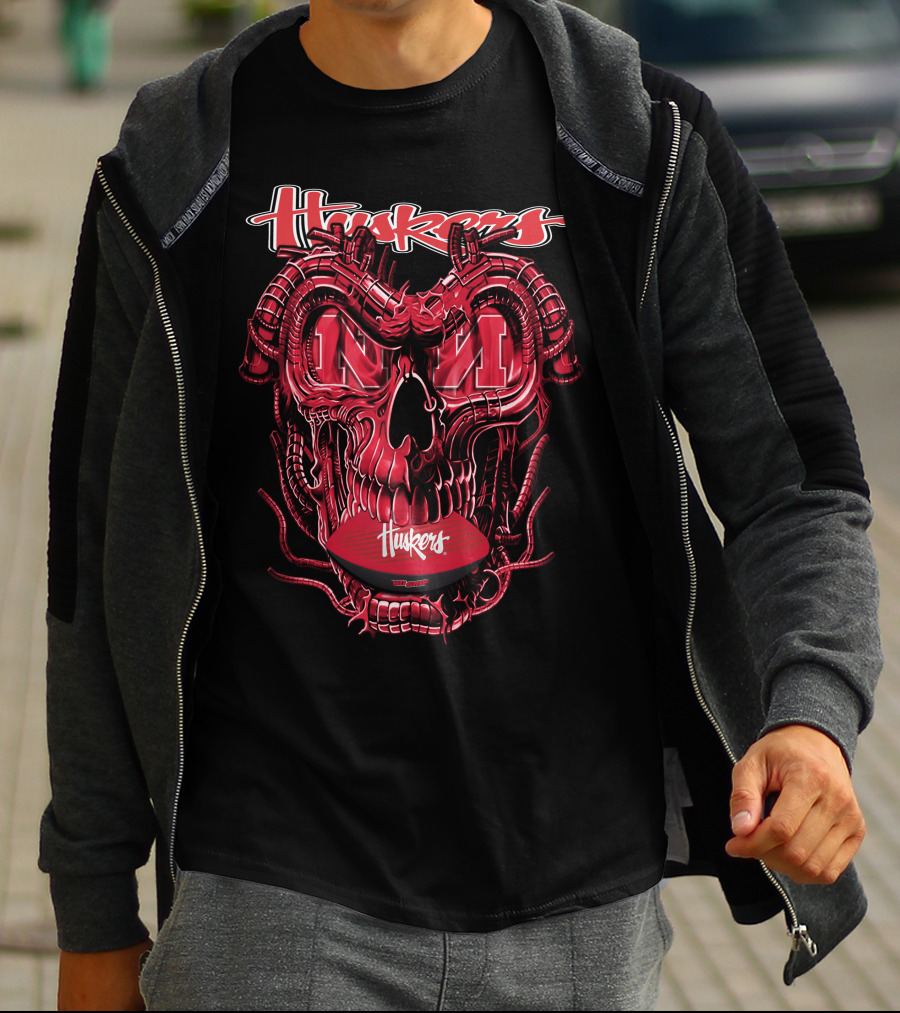 Huskers Dragon Skull Nebraska Football Fan T-Shirt