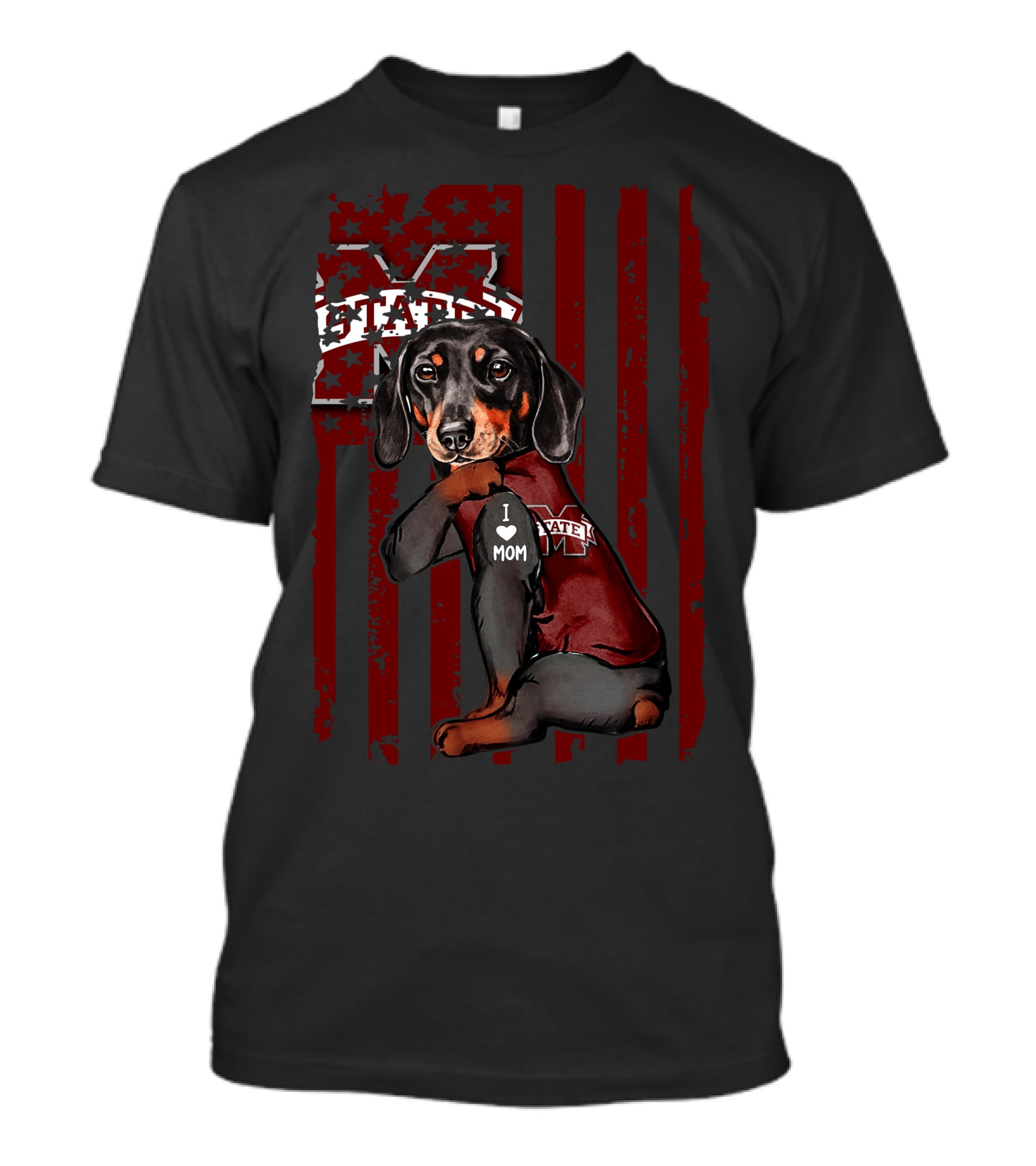 Mississippi State Bulldogs Dachshund I Love Mom T-Shirt