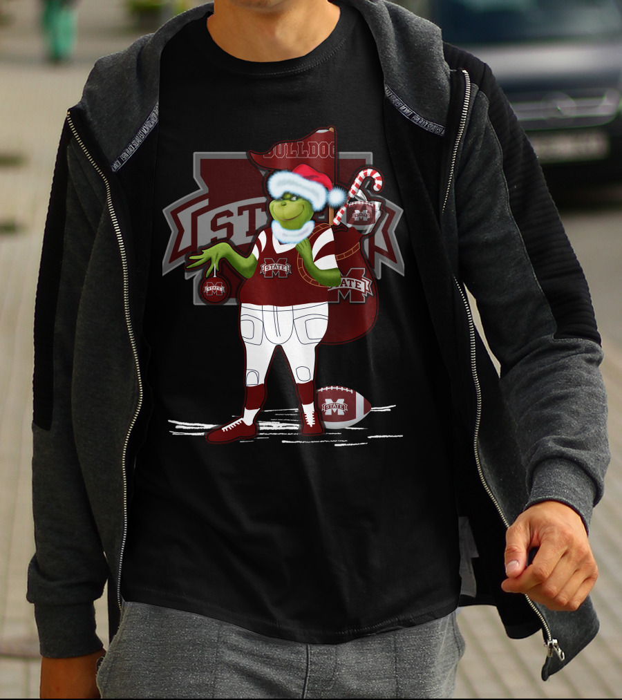 Grinchxmas Mississippi State Bulldogs Christmas Football Santa Dog T-Shirt