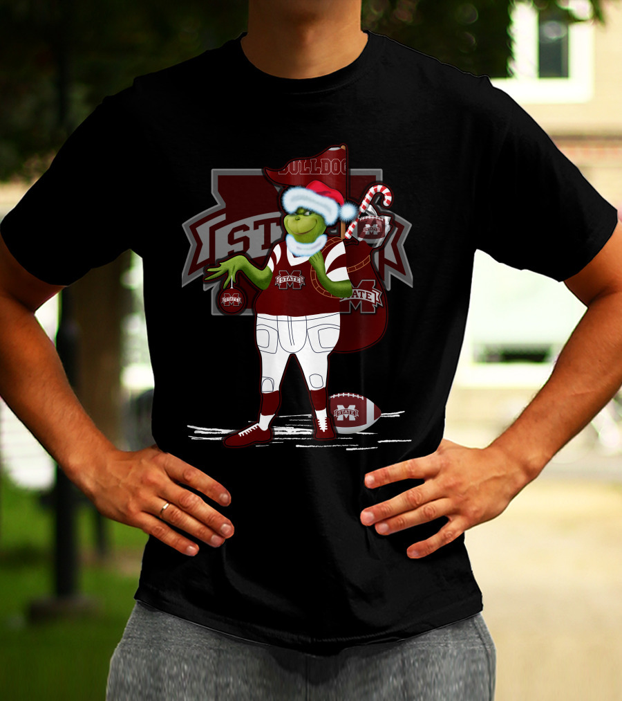 Grinchxmas Mississippi State Bulldogs Christmas Football Santa Dog T-Shirt