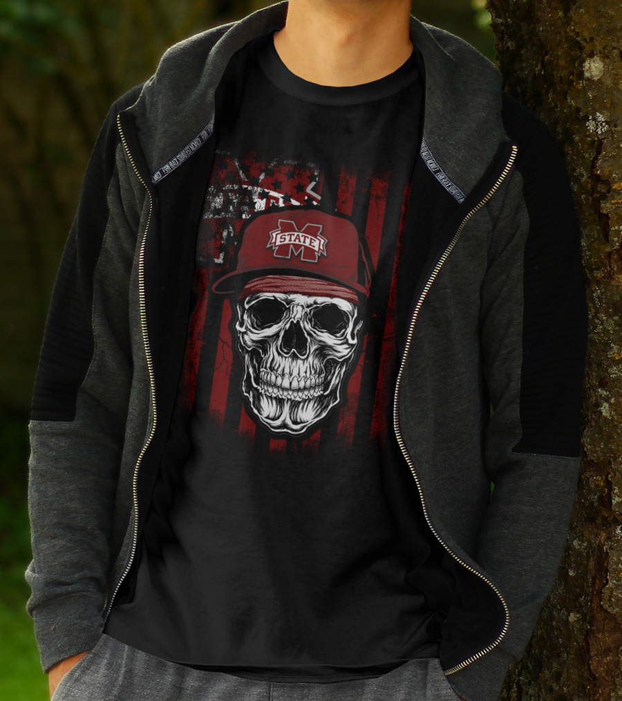 Mississippi State Bulldogs Skull With Cap T-Shirt