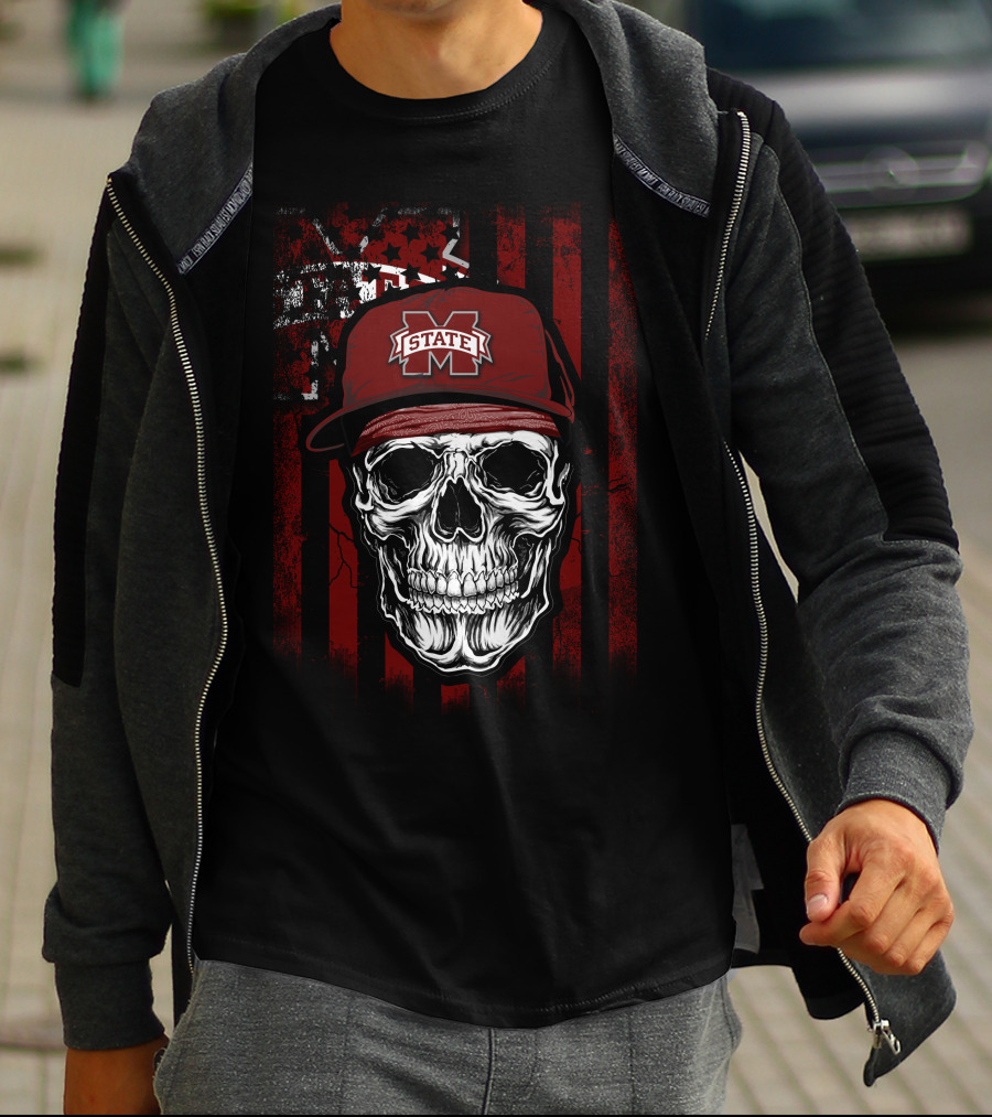 Mississippi State Bulldogs Skull With Cap T-Shirt