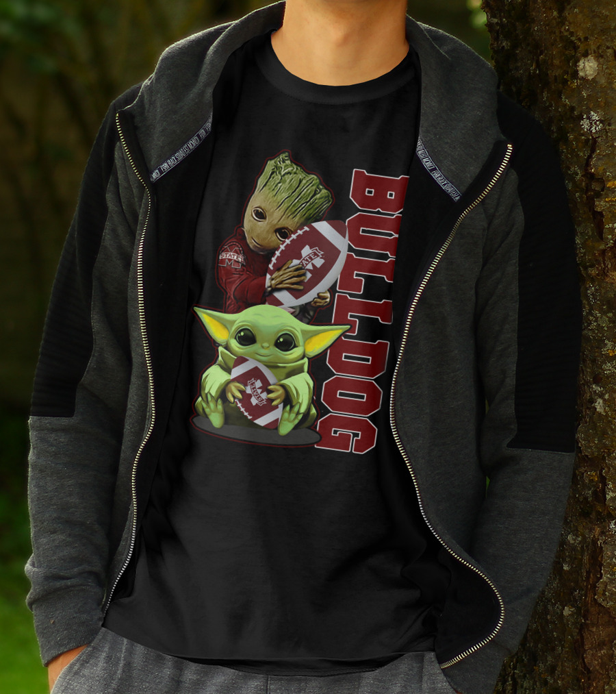 Grzd Mississippi State Bulldogs Groot Baby Yoda Football T-Shirt
