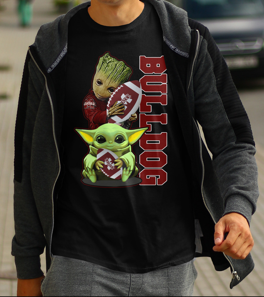 Grzd Mississippi State Bulldogs Groot Baby Yoda Football T-Shirt