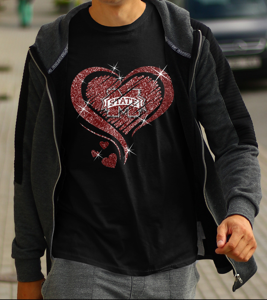 Mississippi State Bulldogs Glitter Heart T-Shirt