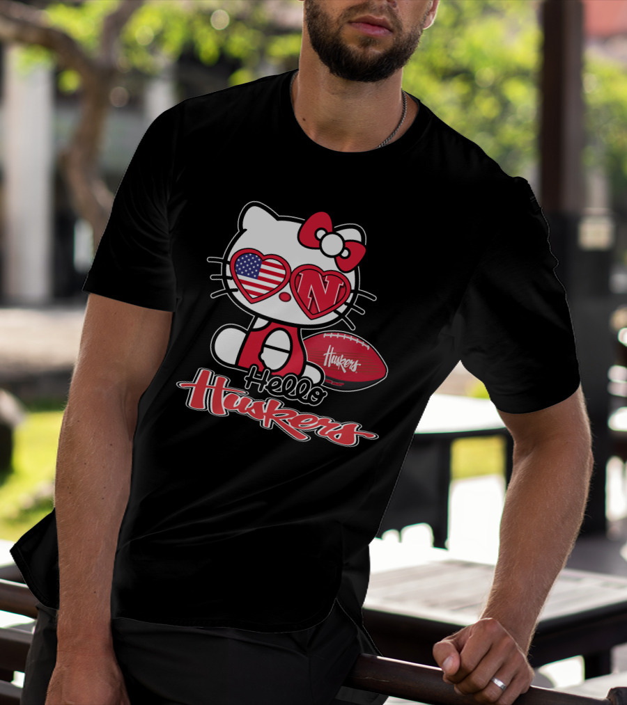 Hello Kitty Huskers Nebraska Football Heart Flag T-Shirt