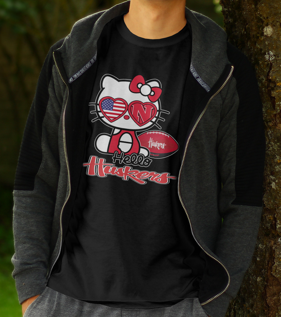 Hello Kitty Huskers Nebraska Football Heart Flag T-Shirt