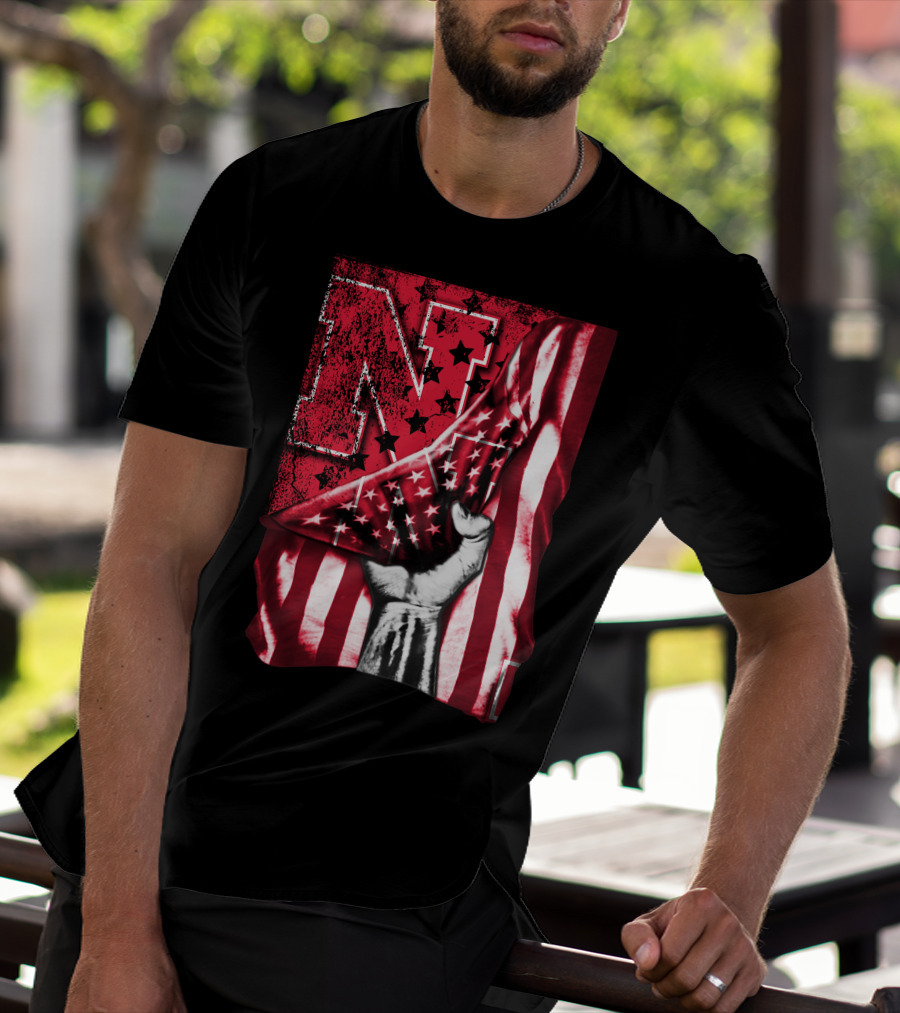 Nebraska Cornhuskers American Flag N Stars Power Symbol T-Shirt