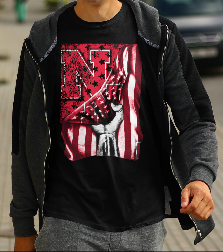 Nebraska Cornhuskers American Flag N Stars Power Symbol T-Shirt