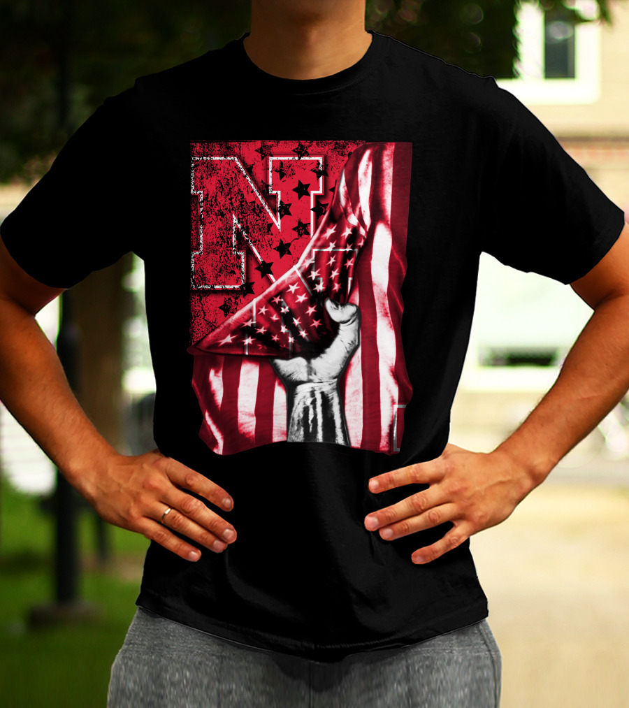 Nebraska Cornhuskers American Flag N Stars Power Symbol T-Shirt
