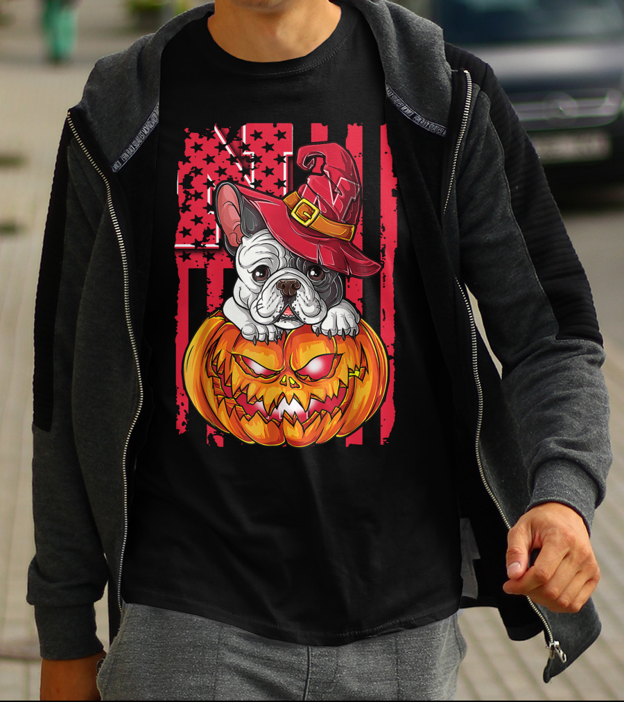 Hlw Bulldog Nebraska Cornhuskers Halloween Pumpkin Wizard Hat T-Shirt