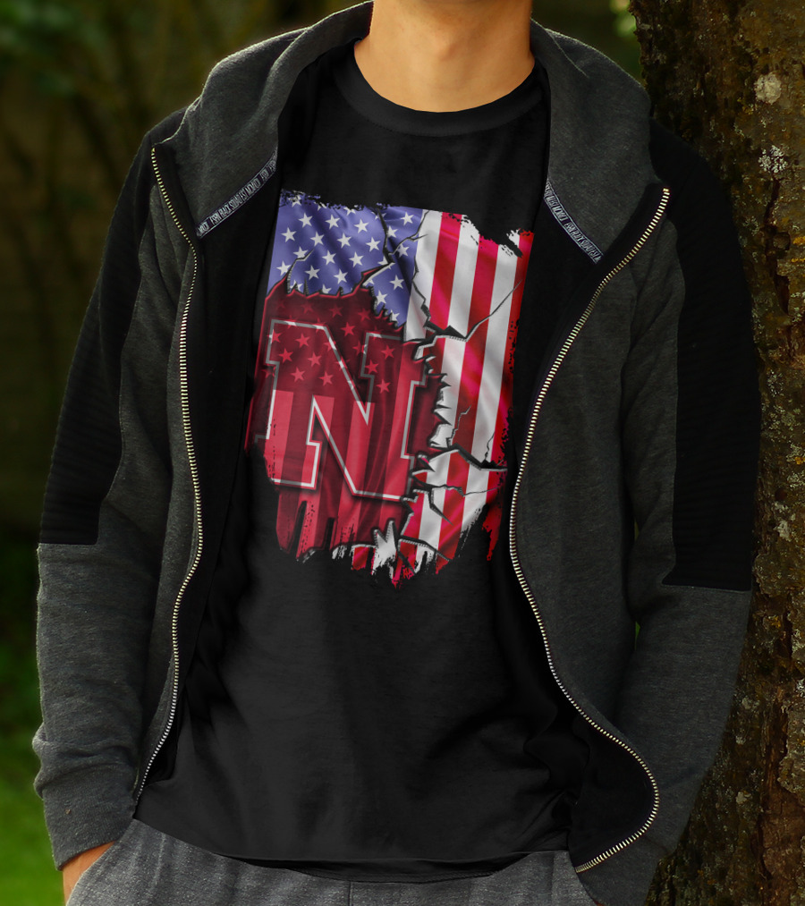 Nebraska Cornhuskers American Flag N T-Shirt