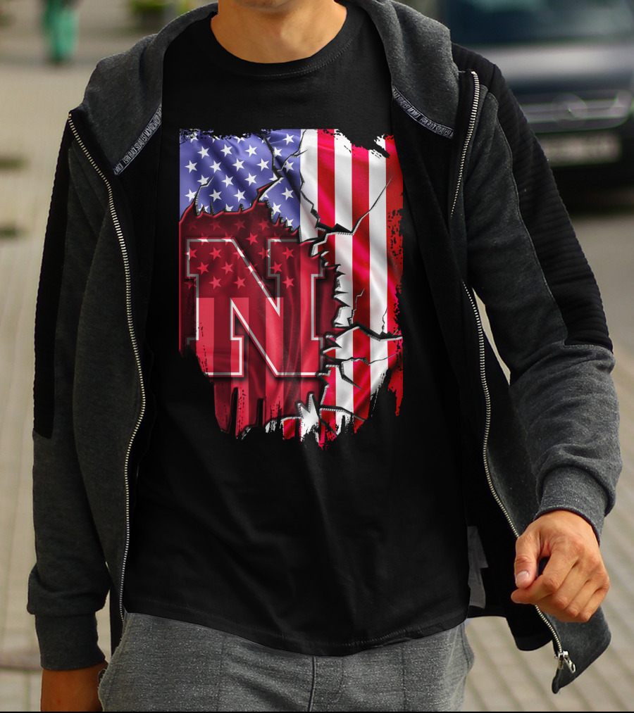 Nebraska Cornhuskers American Flag N T-Shirt