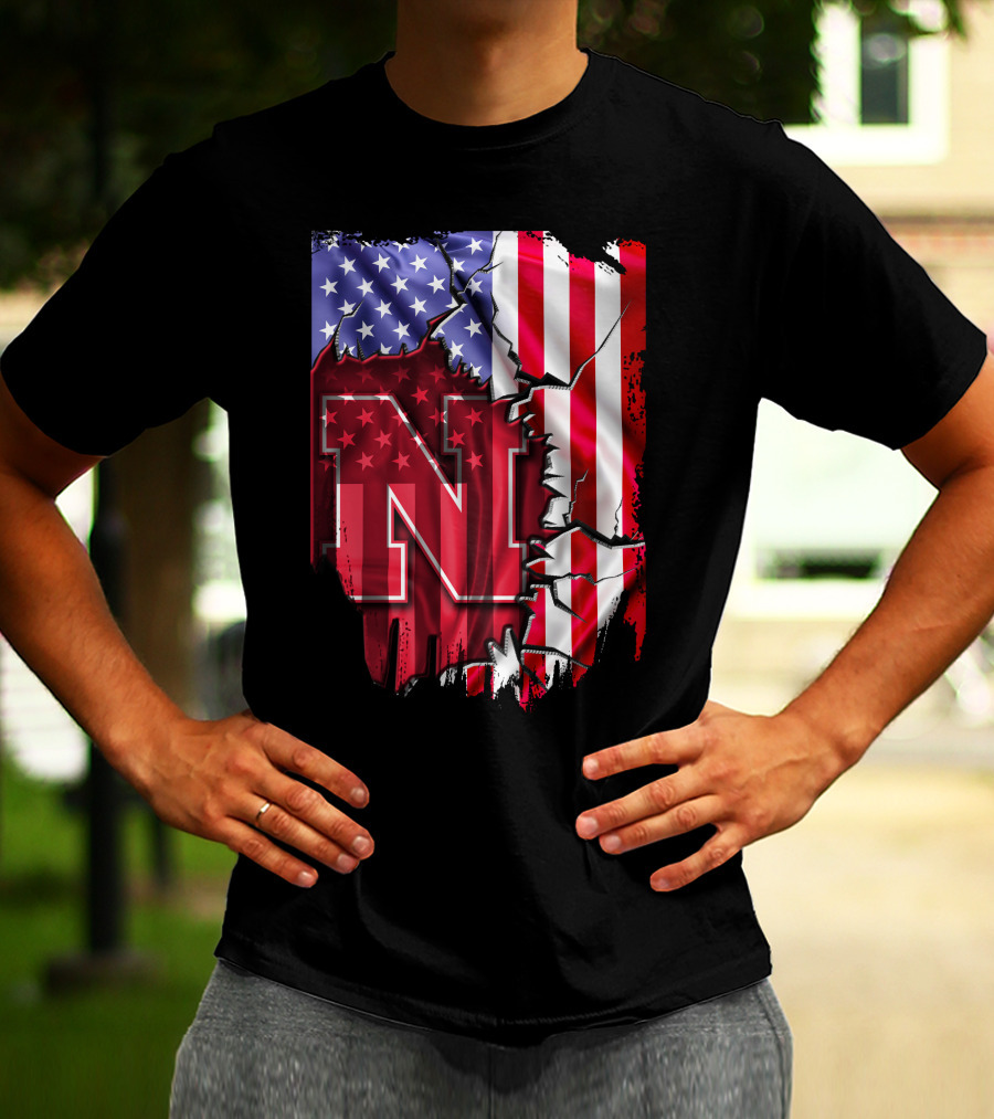 Nebraska Cornhuskers American Flag N T-Shirt