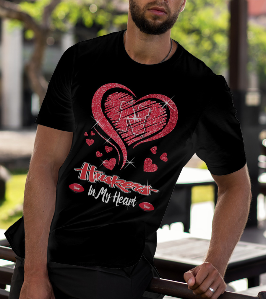 Huskers In My Heart Nebraska Cornhuskers Football Hearts T-Shirt