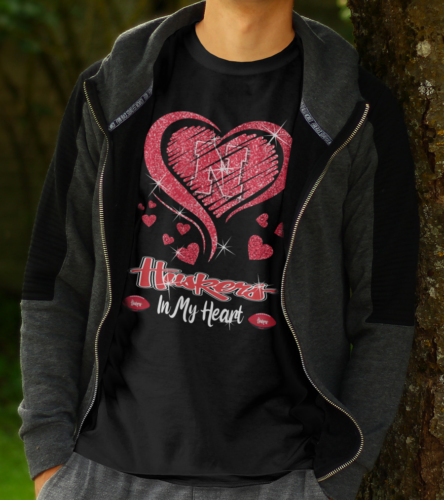 Huskers In My Heart Nebraska Cornhuskers Football Hearts T-Shirt