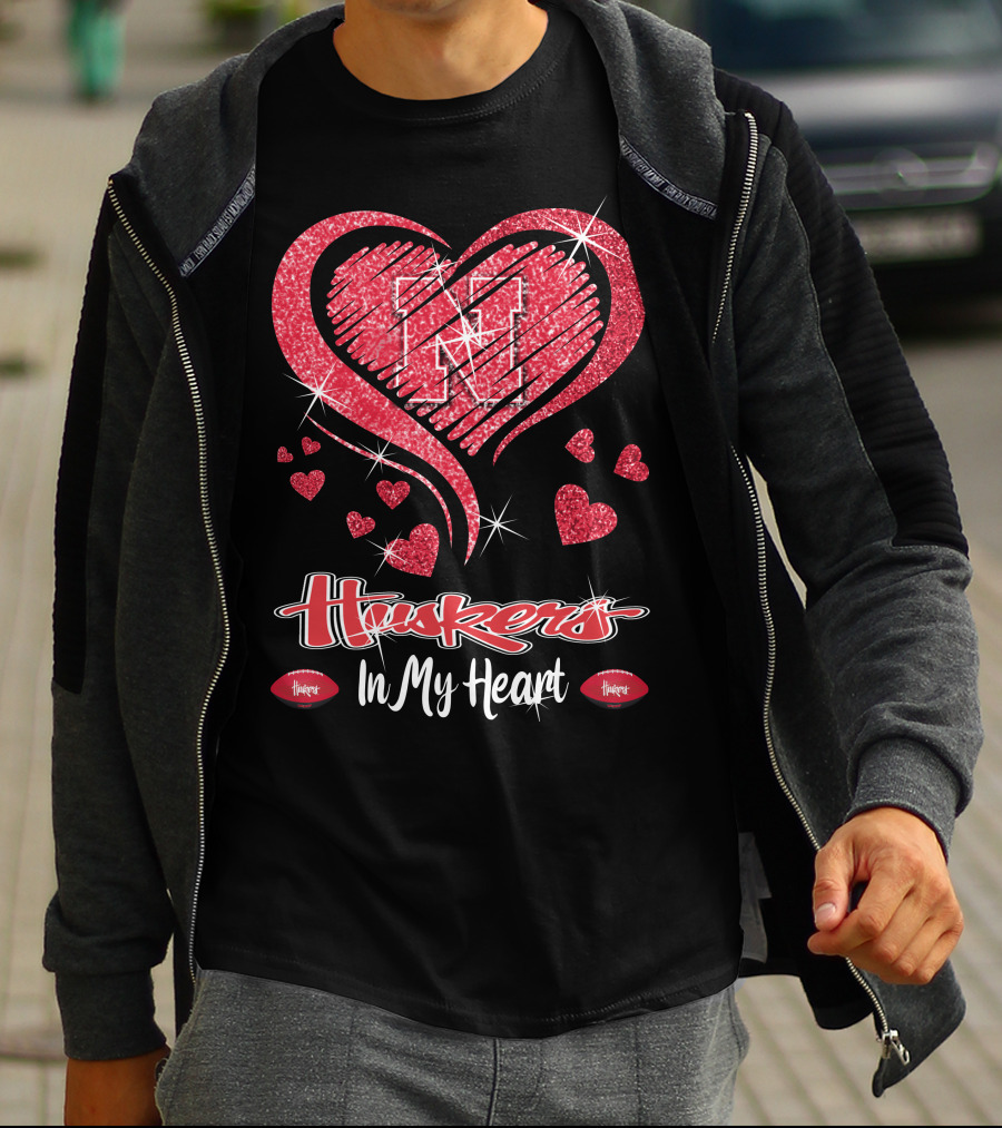 Huskers In My Heart Nebraska Cornhuskers Football Hearts T-Shirt