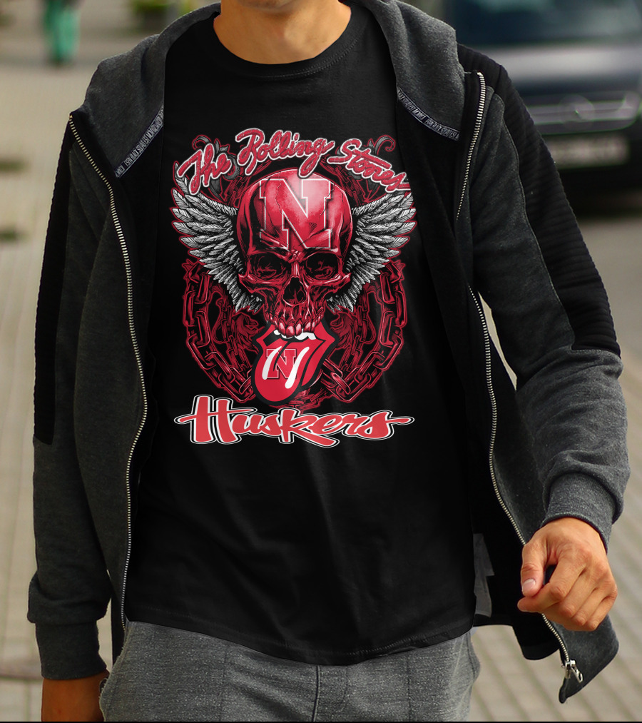 The Rolling Stones Nebraska Huskers Skull With Wings And Tongue T-Shirt