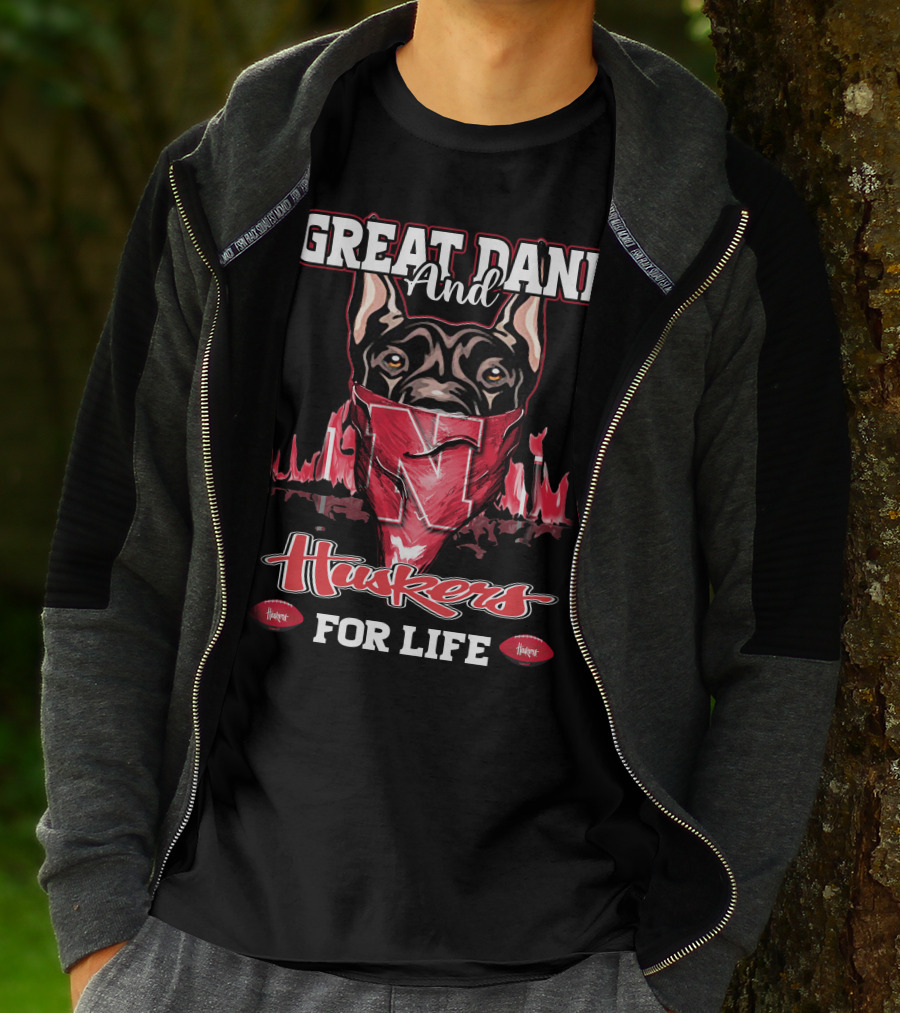 Great Dane And Huskers For Life Nebraska Cornhuskers T-Shirt