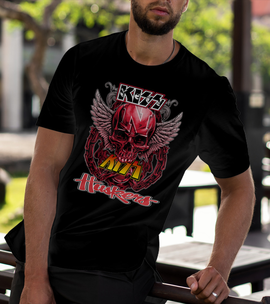 KISS Nebraska Huskers Winged Skull T-Shirt