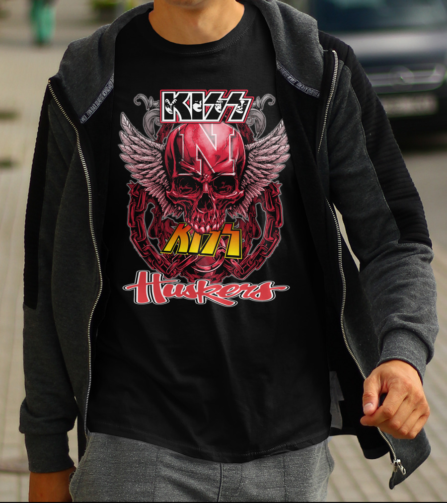 KISS Nebraska Huskers Winged Skull T-Shirt