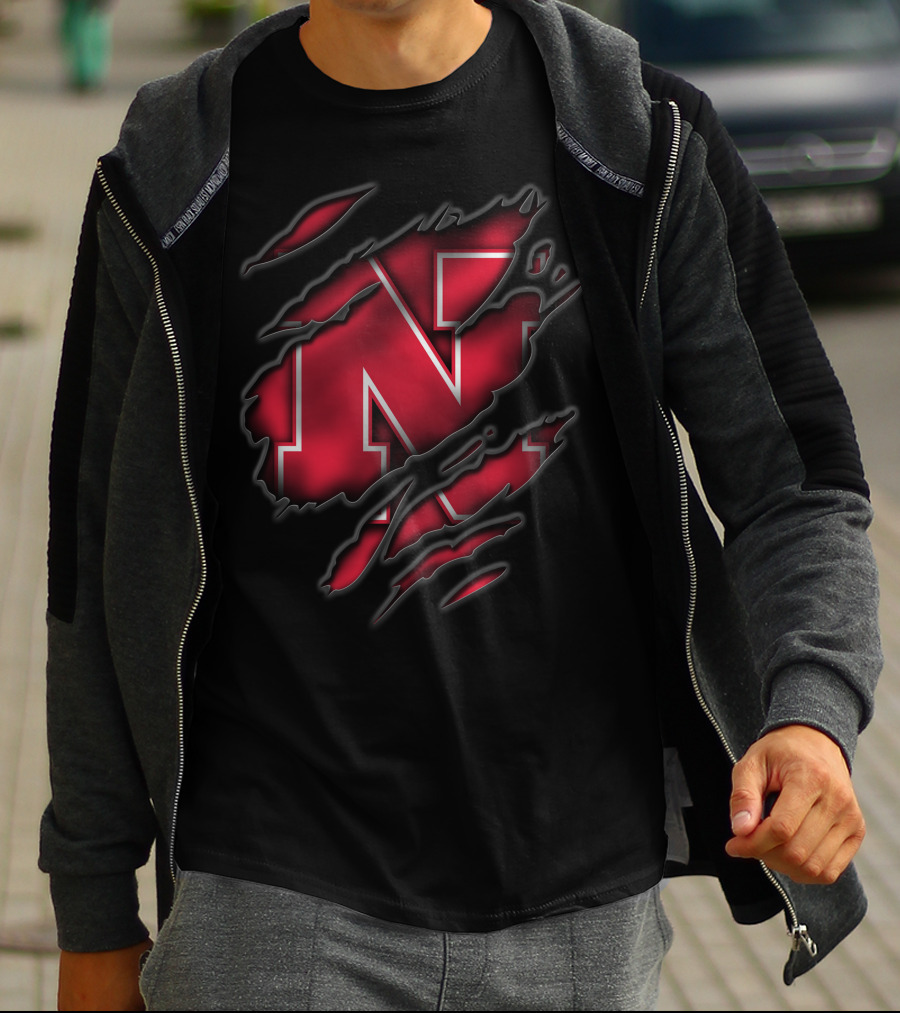 Torn Nebraska Cornhuskers N Logo Claw Marks T-Shirt