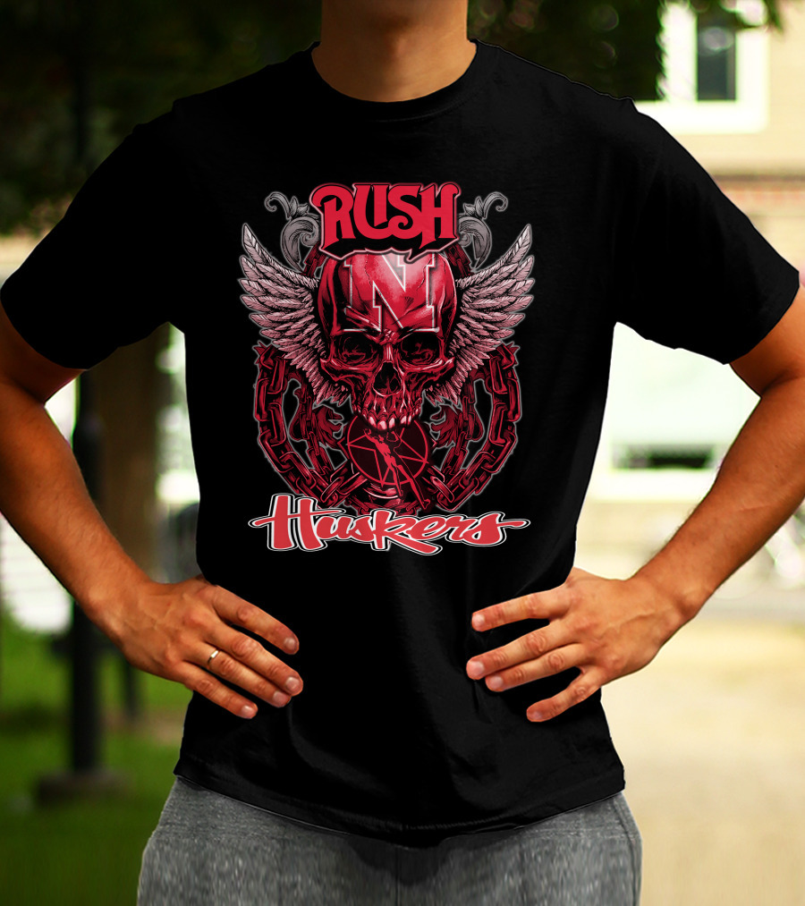 RUSH Nebraska Huskers Winged Skull Chain T-Shirt