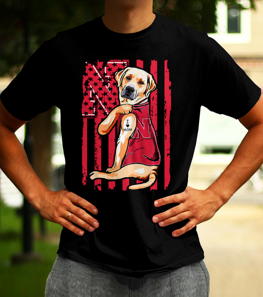 Labrador Retriever Nebraska Cornhuskers I Love Mom Flag T-Shirt