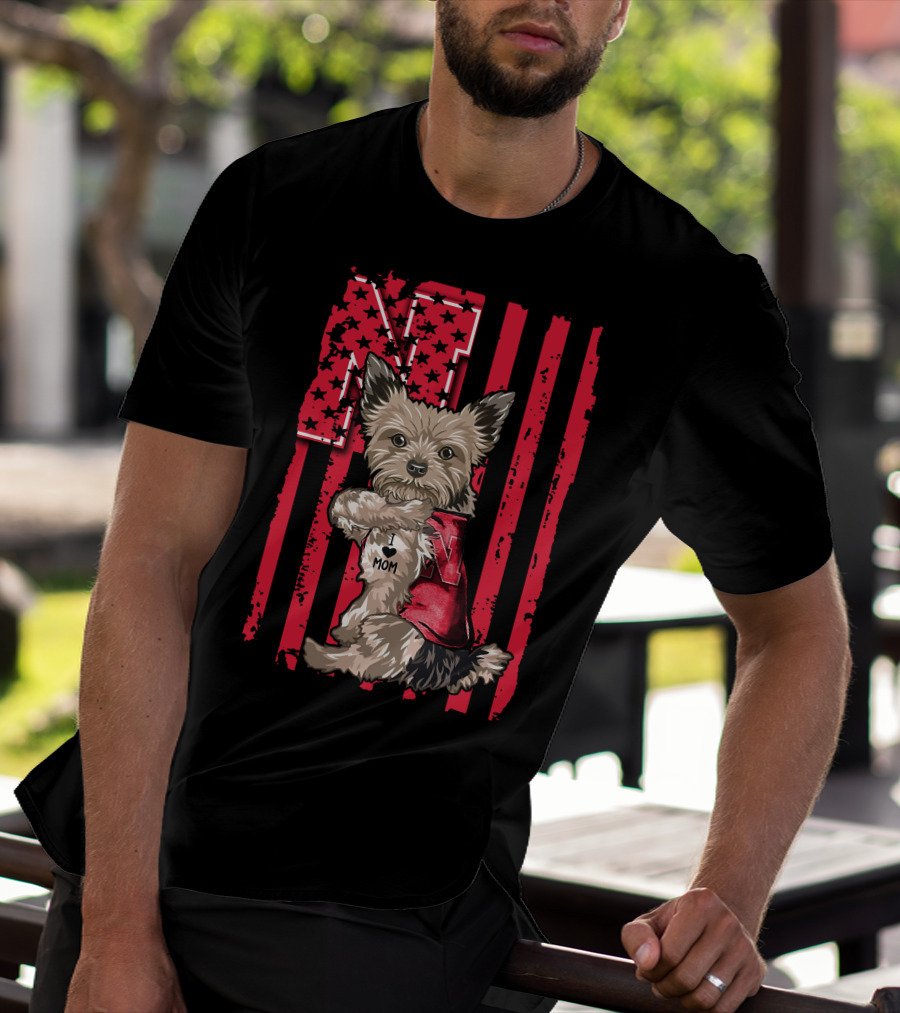 Yorkshire Terrier I Love Mom Nebraska Cornhuskers N Stripe T-Shirt