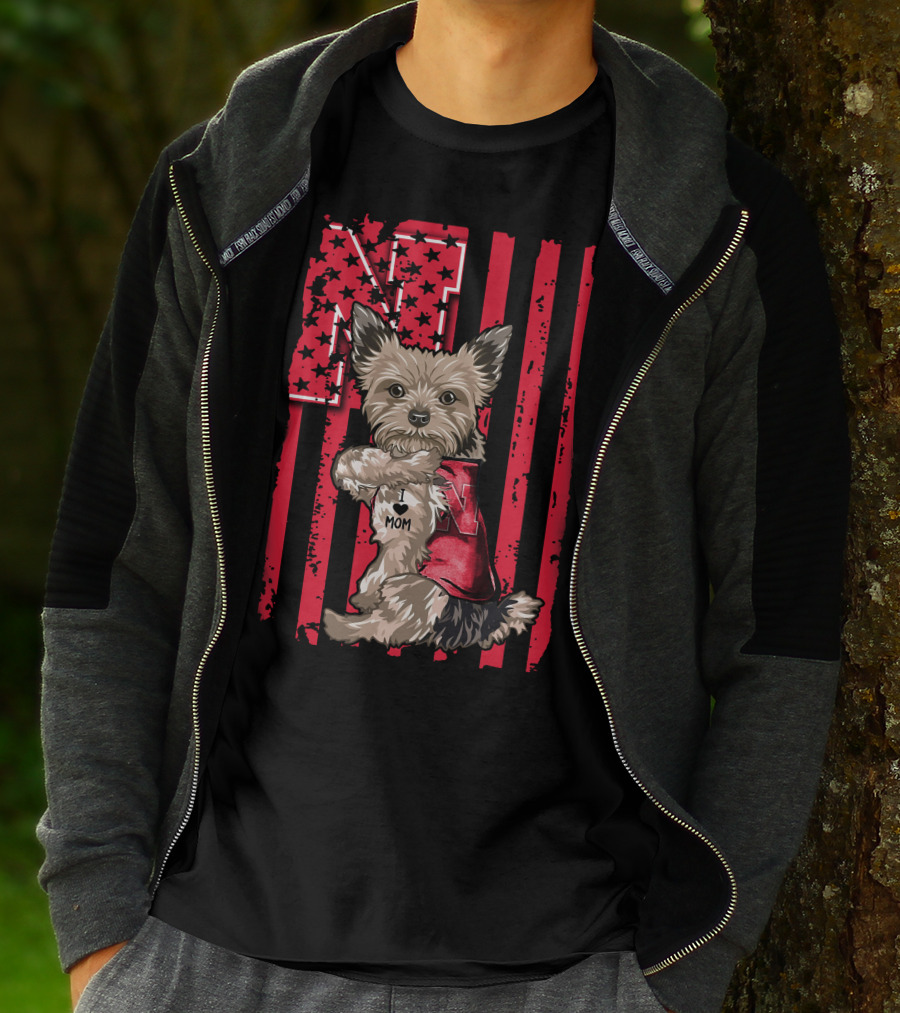 Yorkshire Terrier I Love Mom Nebraska Cornhuskers N Stripe T-Shirt