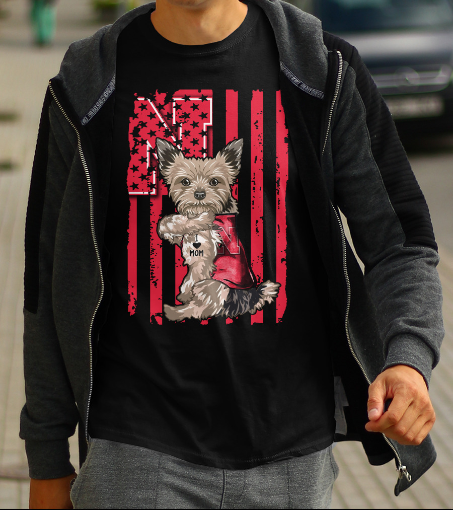 Yorkshire Terrier I Love Mom Nebraska Cornhuskers N Stripe T-Shirt